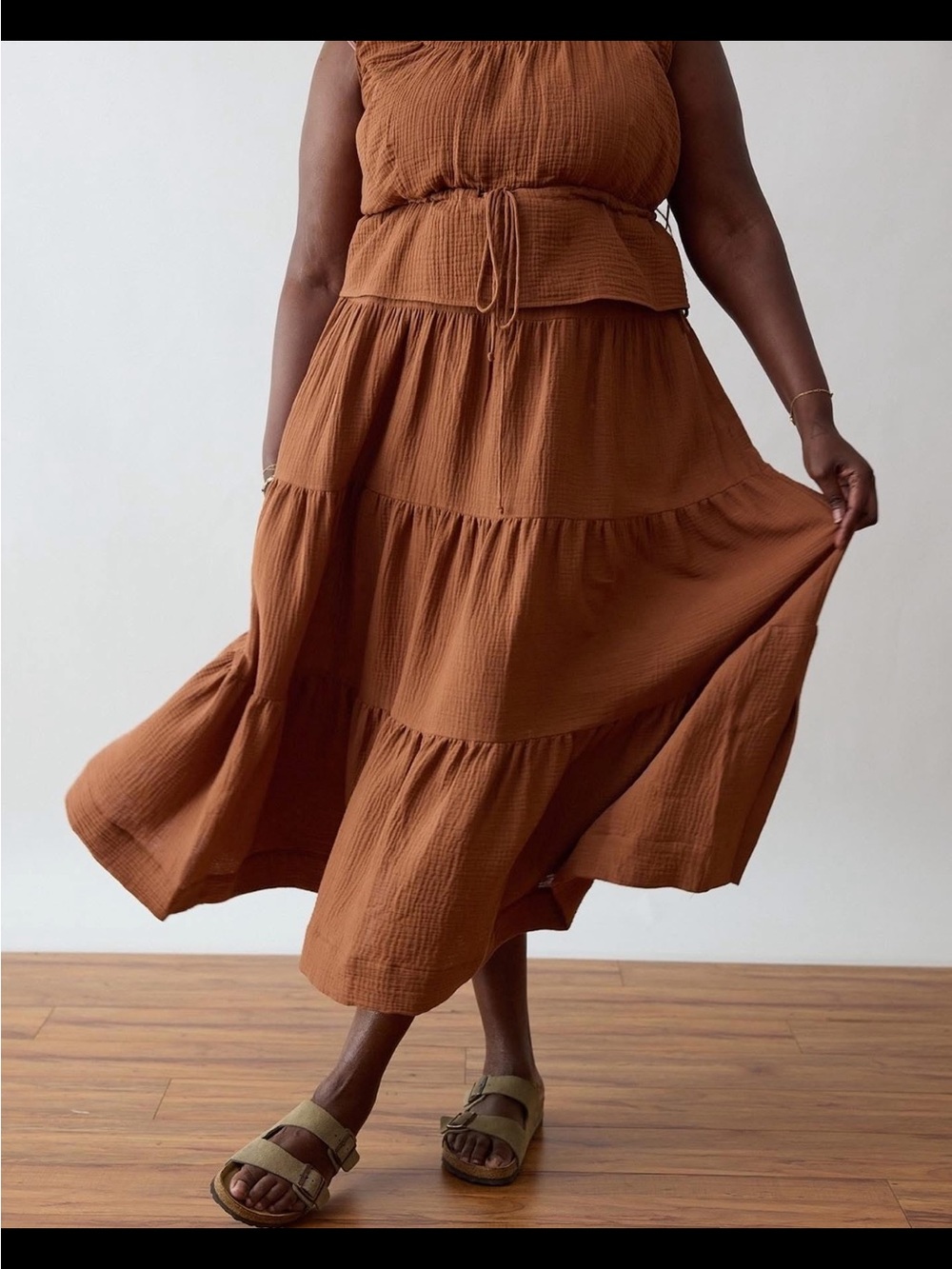 NWOT Free Label Tiered Maxi Skirt in Earth